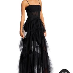 BCBGMaxAzria Black Asymmetrical Tiered Maxi Dress